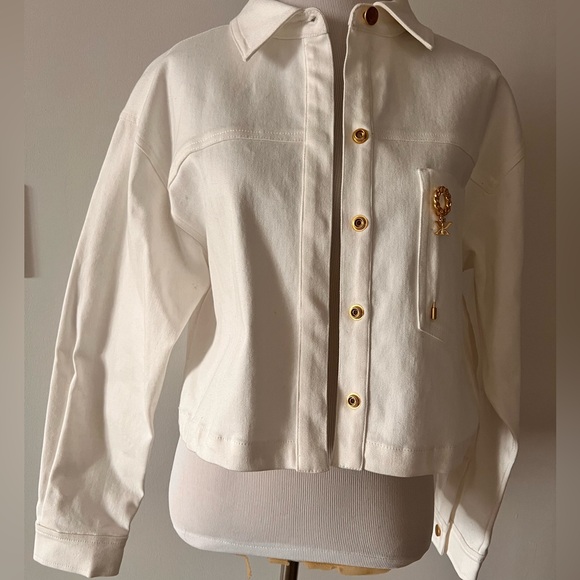 NWT $348 Kobi Halperin Teagan Denim White Jacket Size S Cropped Brooch - Picture 9 of 13